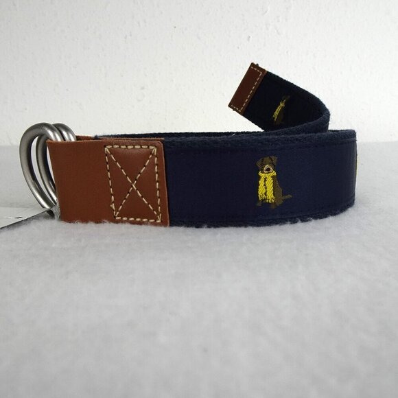 Cremieux Belt Men's Size S Blue Cloth Embroidered Dog Adjustable D Ring Preppy - Picture 1 of 16
